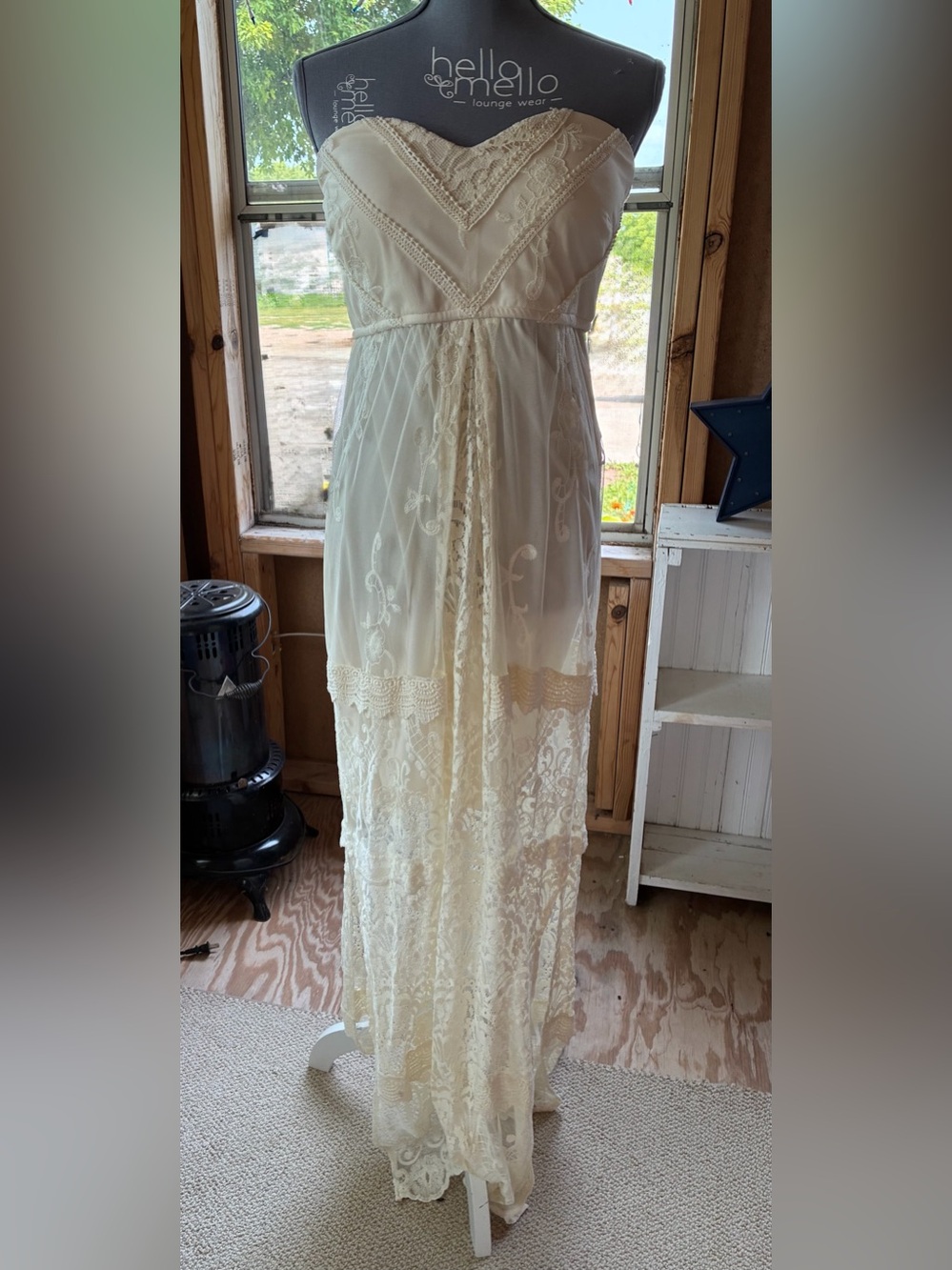NWT Vintage Vanity Y2K Strapless Lace Maxi Dress in Cream